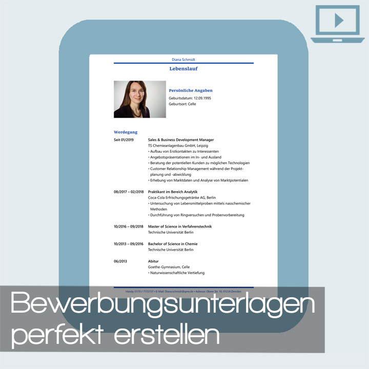 Produktbild für den Online-Bewerbungskurs "Bewerbungsunterlagen erstellen für die Industrie“ mit einer Grafik, die einen Lebenslauf zeigt