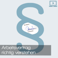 Produktbild für den Online-Bewerbungskurs "Arbeitsvertrag verstehen für die Industrie“ mit einer Grafik, die Paragraphensymbol über einer Vertragsunterschrift zeigt