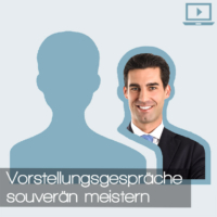 Produktbild für den Online-Bewerbungskurs "Vorstellungsgespräch meistern in der Industrie“ mit einer Grafik, die einen Bewerber neben einer weiteren Person zeigt